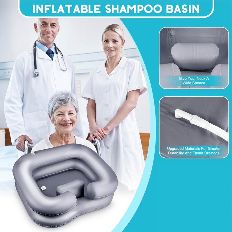 Samlomi Inflatable Shampoo Basin - Portable Hair Washing Bowl/Tub for Bedridden, Disabled,Injured, Elderly, Hair Washtub for Dreadlocks and at Home Sink Washing (Silvery) - Image 3